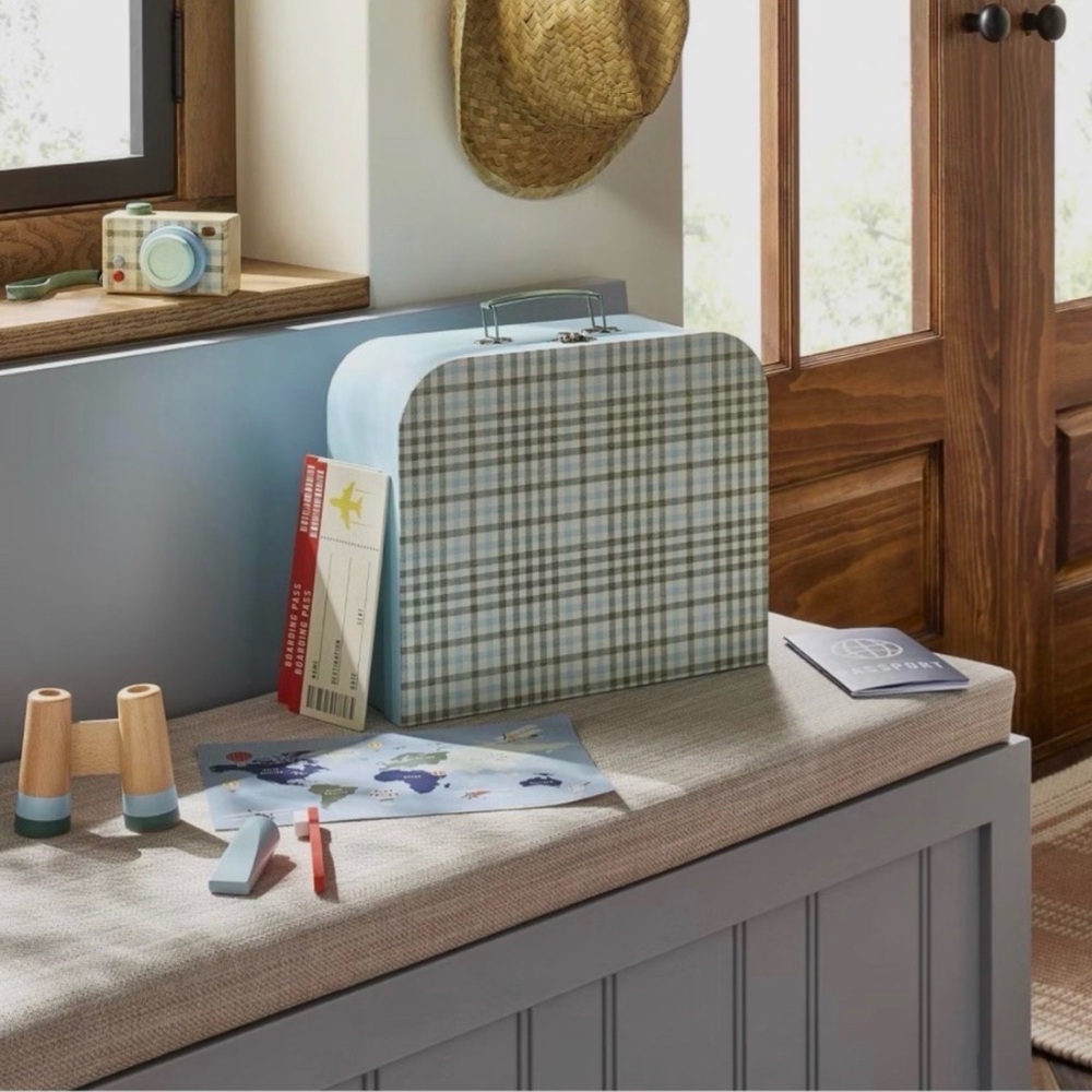 Hearth & Hand Magnolia Toy Travel Kit Blue Gingham Metal Suitcase Pretend Play - Picture 3 of 4